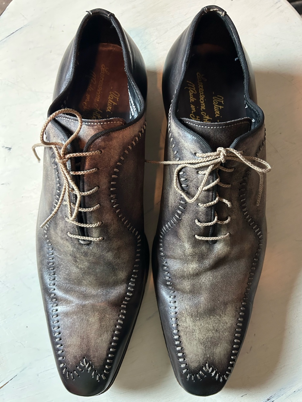 VATURI ROMA Alba Grey Patina Leather Oxford Dress Shoes Men 9 / EU 43 / US 11